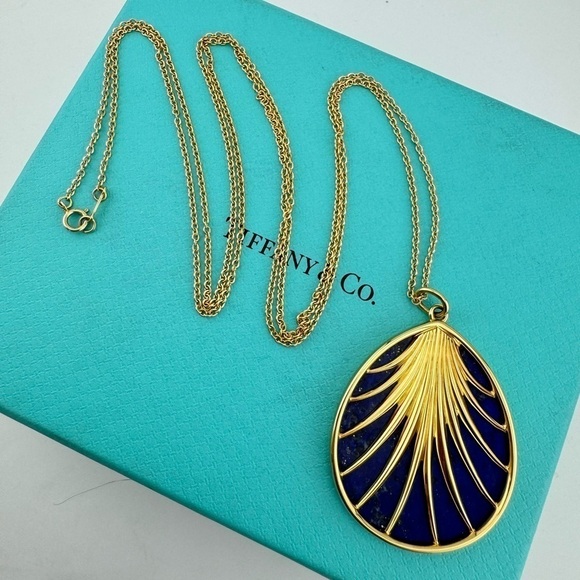 RARE Tiffany & Co. Lapis Lazuli Villa Paloma Palm Necklace 18k Yellow Gold 30" - Picture 1 of 9